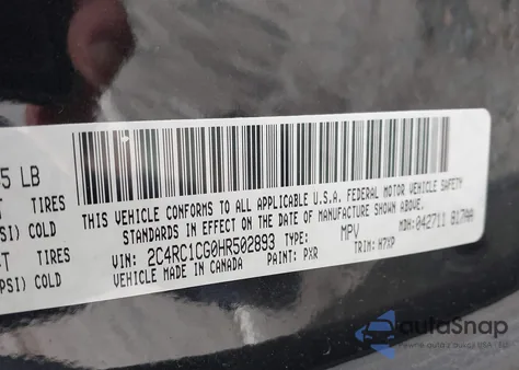 2017 Chrysler Pacifica Lx z USA, uszkodzony, nr VIN 2C4RC1CG0HR502893